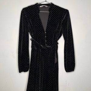 Zara Black Gold Dress with Tie Waist Button Details